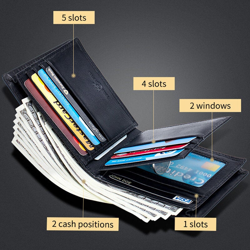 Men Genuine Leather Slim Wallet RFID Anti-theft Multi-card Slot Card Holder Coin Purse Clip Wallet