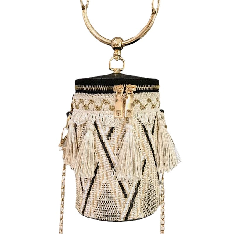 Women Summer Tassel Chains Straw Handbag Crossbody Bag Shoulder Bag