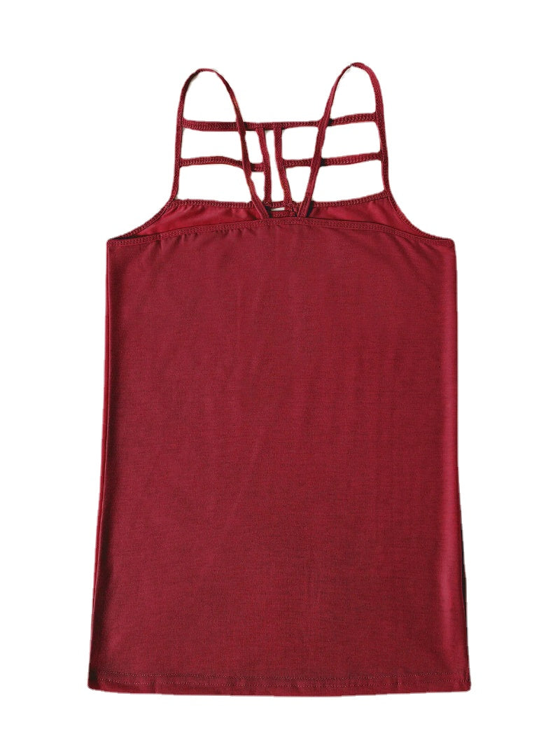 Solid Color Cut Out Crossed Front Casual Cami