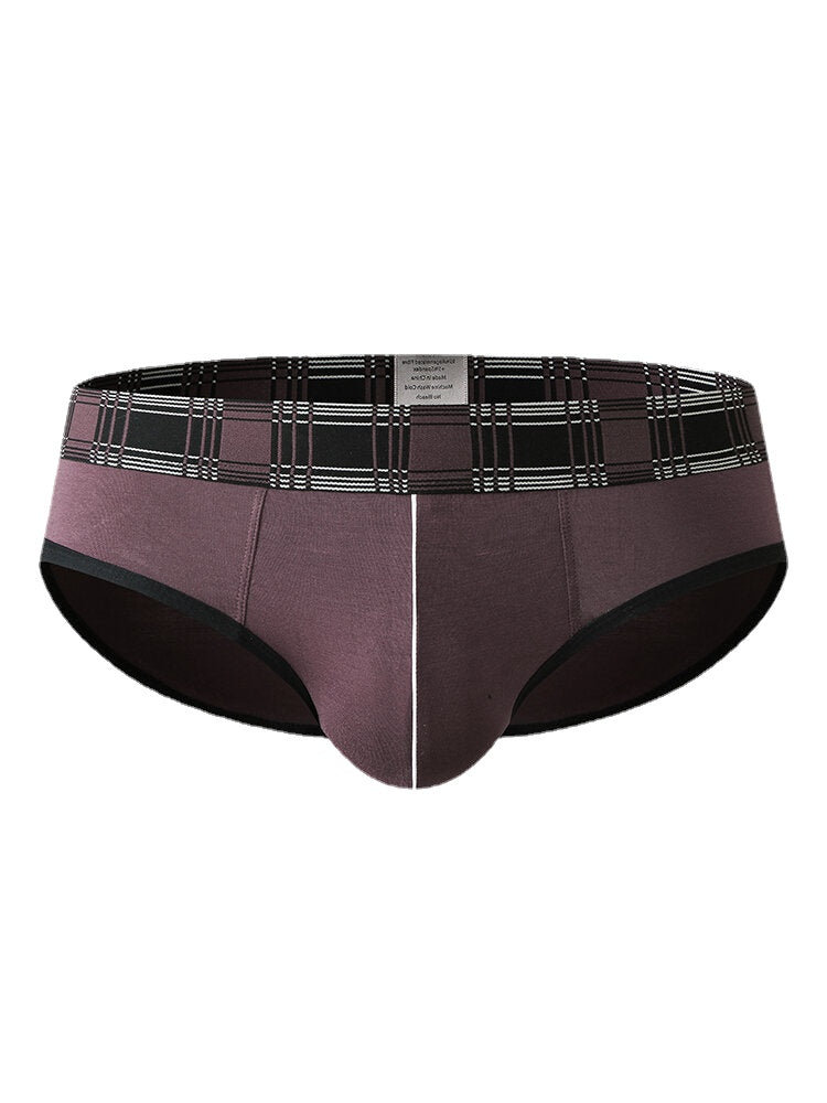 Mens Modal U Pouch Patchwork Plaid Elastic Waistband Underweaer