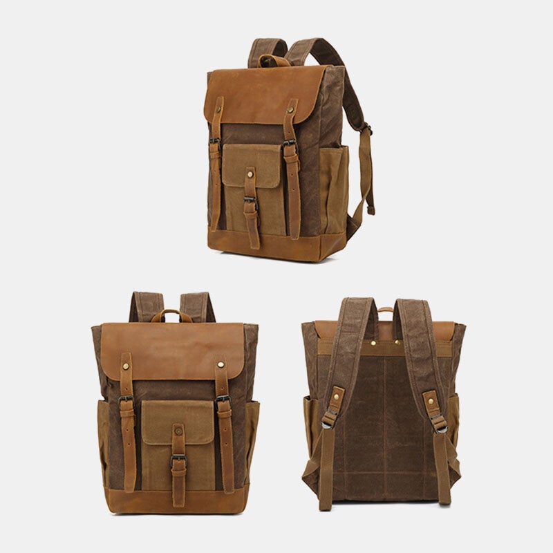 Men Retro Vintage Canvas Leather Backpack Sports Climbing Bag Travel Anti-theft Backpack