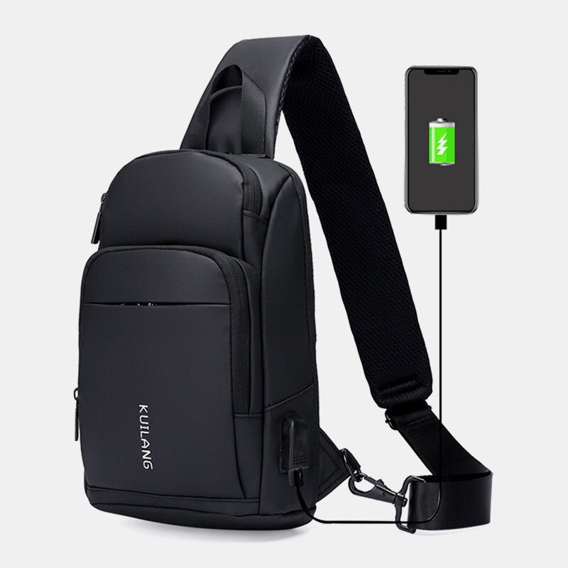 Men Oxford Large Capacity USB Charging Chest Bag Fashion Casual Wild Bus Card Pocket Design Crossbody Bag Shoulder