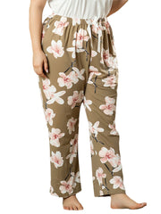 Plus Size Women Floral Print Elastic Waist Knot Home Casual Pajamas Pants