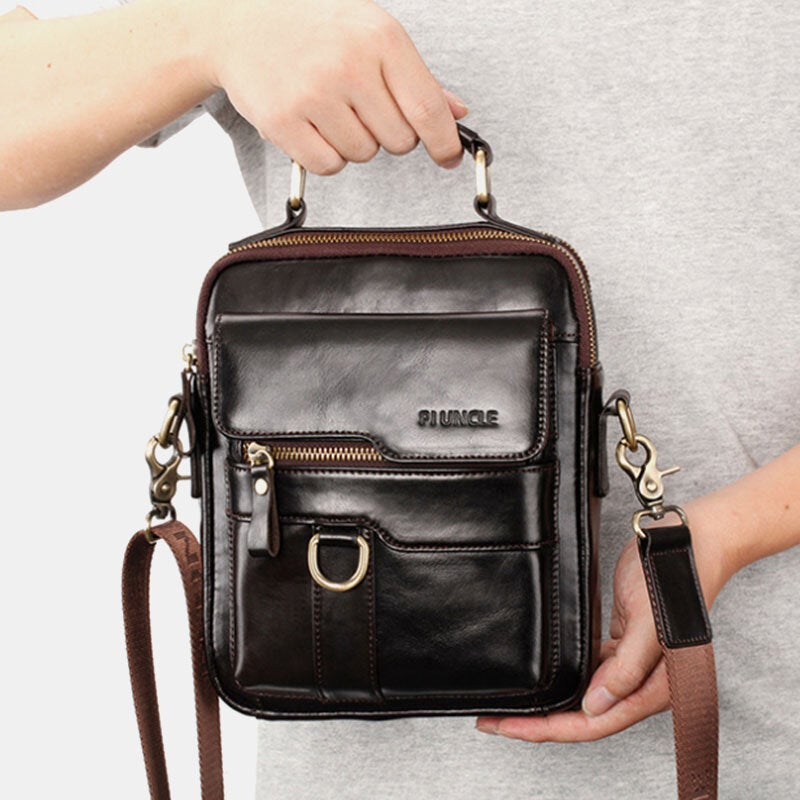 Men Genuine Leather Large Capacity Messenger Bag Crossbody Shoulder Handbag