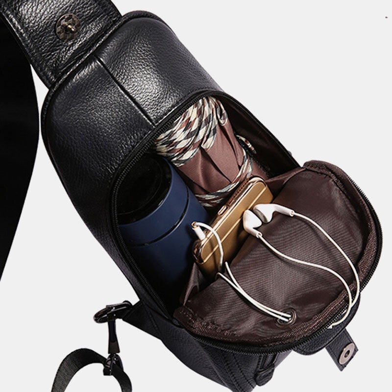 Men Genuine Leather Chest Bag Shoulder Crossbody