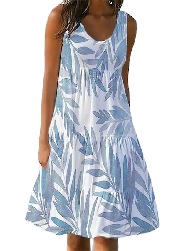 Women's Sleeveless Solid Color Ruched Round Neck Casual Beach Vacation Dress