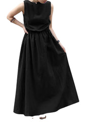 Leisure Solid Drawstring Sleeveless Casual Maxi Dress