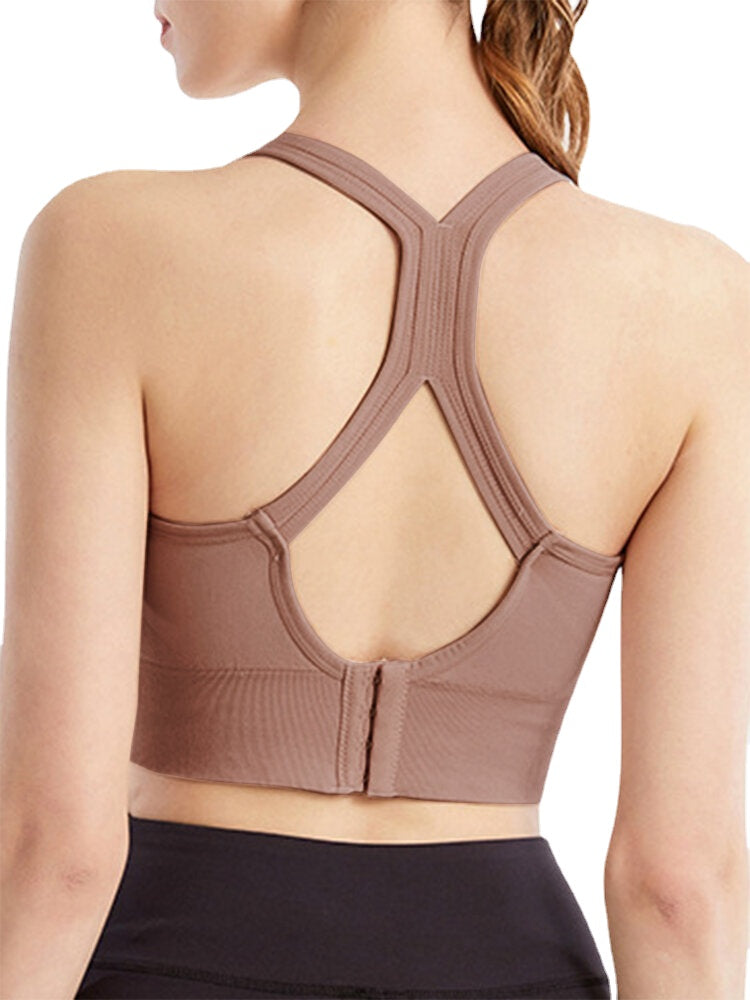Women Solid Color Seamless Wireless Back Closure Yoga Sport Bra
