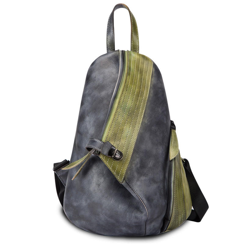 Women Retro Genuine Leather Vintage Craft Hand-brushed Backpack