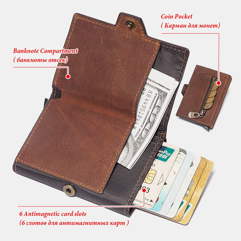 Men Retro RFID Blocking Antimagnetic Cowhide Wallet Casual Multi-card Slot Hasp Card Holder Multifunction Money Clip