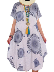 Women Tribal Print Round Neck Short Sleeve Vintage Dresses