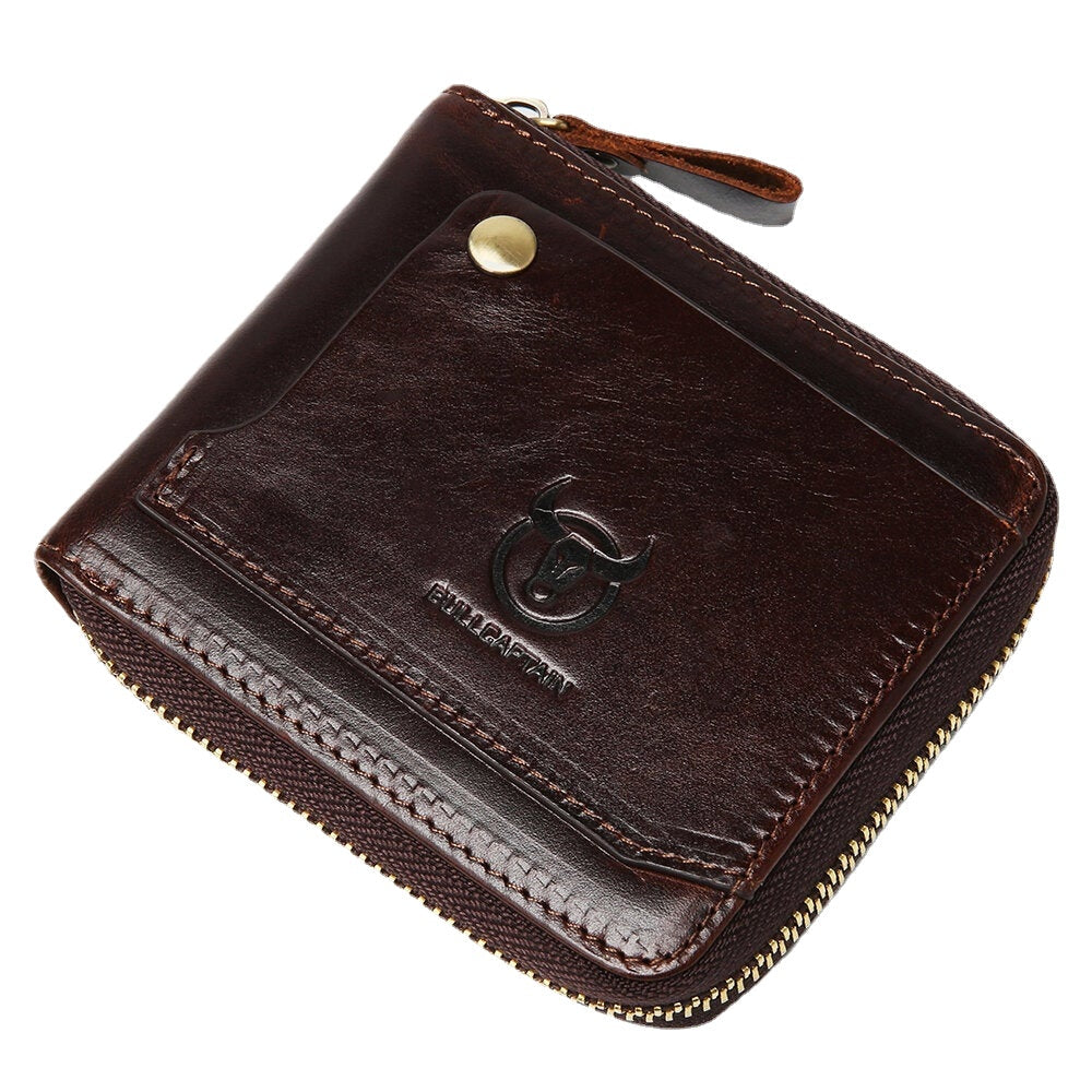 Men Genuine Leather Multifunction  Bifold Zipper Wallets RFID Anti-magnetic Multi-card Slot Card Holder Coin Purse