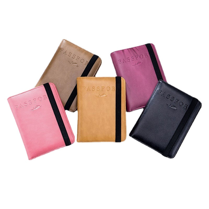 Unisex Genuine Leather RFID Multifunction Multi-card Slot Passport Bag Wallet With Elastic Strap