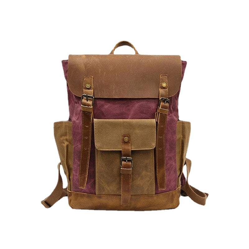 Men Retro Vintage Canvas Leather Backpack Sports Climbing Bag Travel Anti-theft Backpack