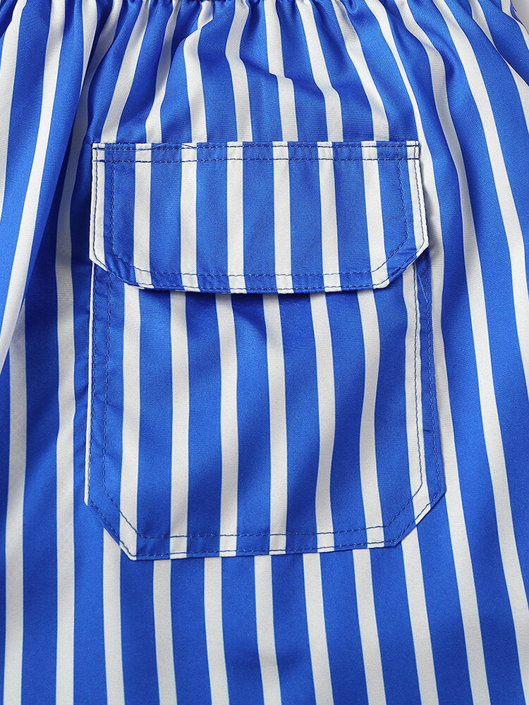 Men Stripe Swimming Shorts Drawstring Quick Drying Holiday Mini Shorts for Running Lounge Shorts