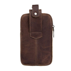 Men Double Layer Cowhide Waist Bag With Hook Retro 5.5 Inch Phone Bag Belt