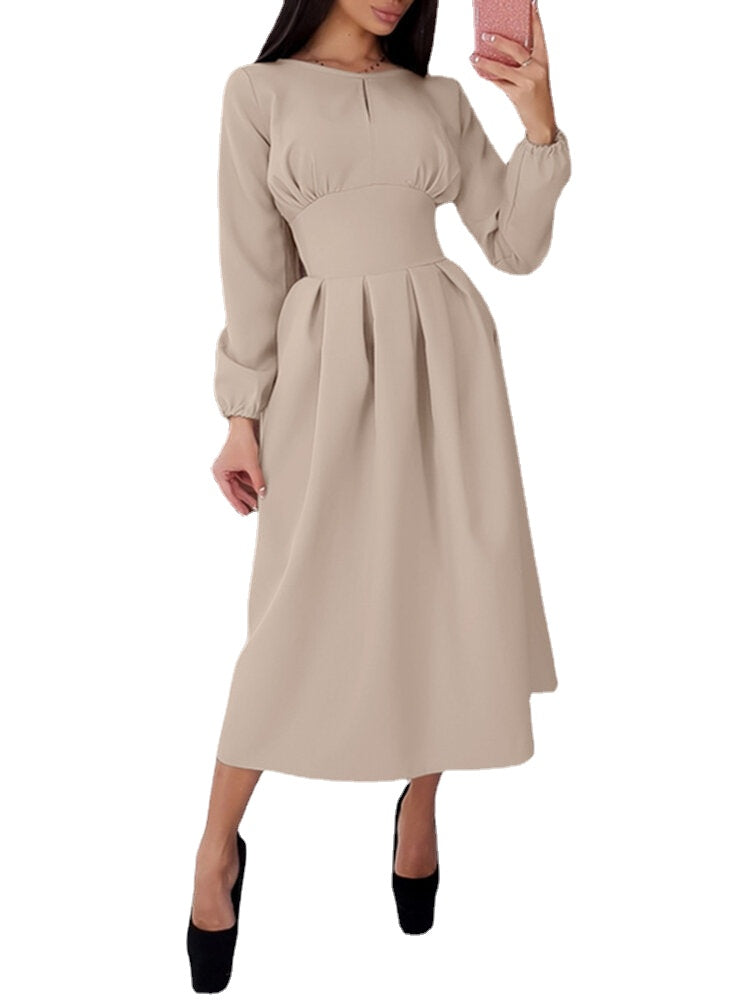 Women Puff Sleeve Party Elegant Calf Length Casual Midi Dresses