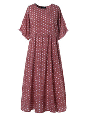 Women Polka Dot Print Short Sleeve O-neck Maxi Dress