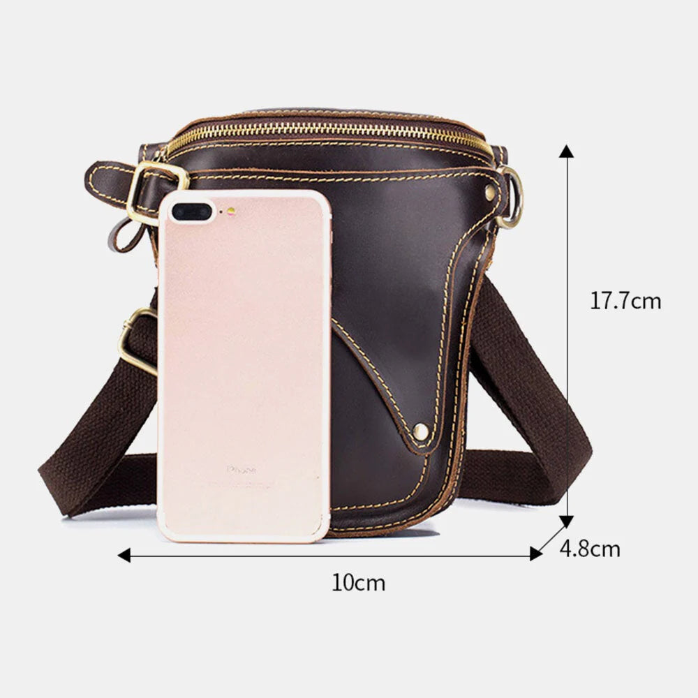 Men's Leather Anti-theft Waterproof Phone Bag, Vintage Crossbody & Waist, Fits 6.5" Devices