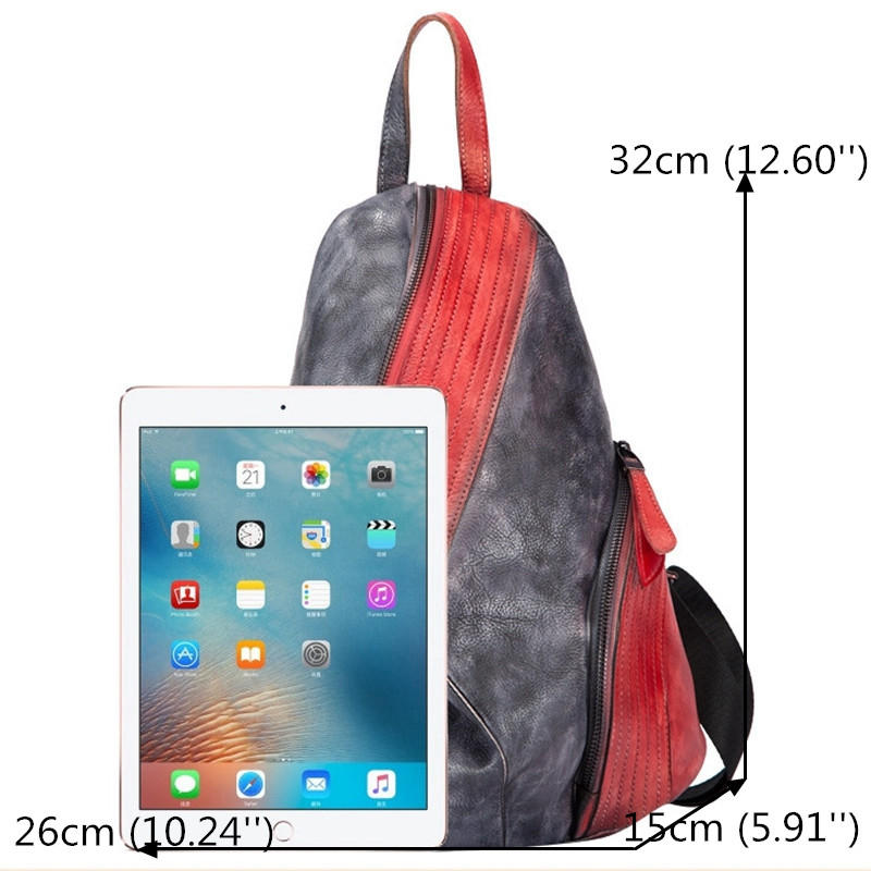 Women Retro Genuine Leather Vintage Craft Hand-brushed Backpack