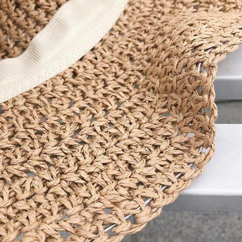 Female Foldable Bowknot Decoration Casual Breathable Small Brim Sunscreen Sun Hat Straw Hat Bucket Hat