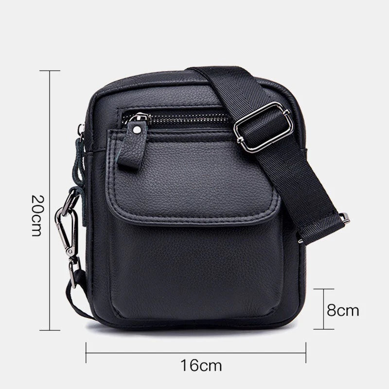 Men's Waterproof Genuine Leather Crossbody Bag with Multi-Layers