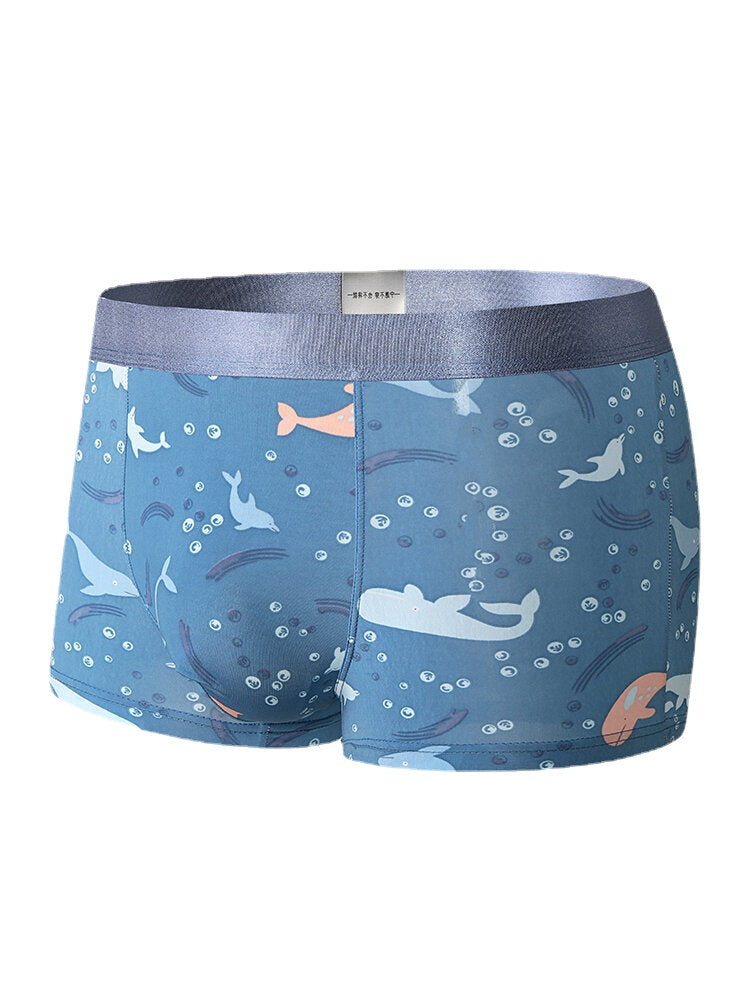 Mens Funny Cartoon Print Breathable Skinny Fit Thin U Convex Pouch Boxers