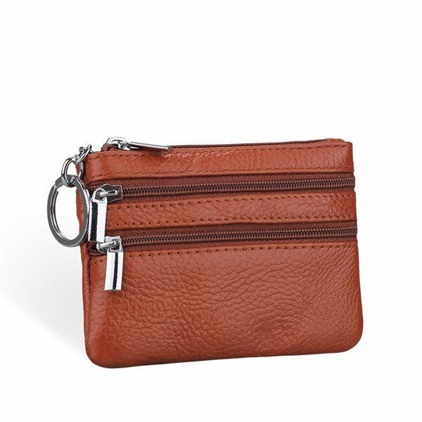 women genuine leather double zipper card holder clutch wallet candy color coin bags