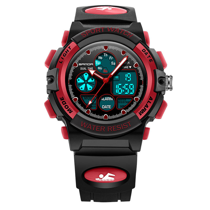 Dual Display Digital Watch Children Colorful Alarm Luminous Calendar Stopwatch Sport Watch