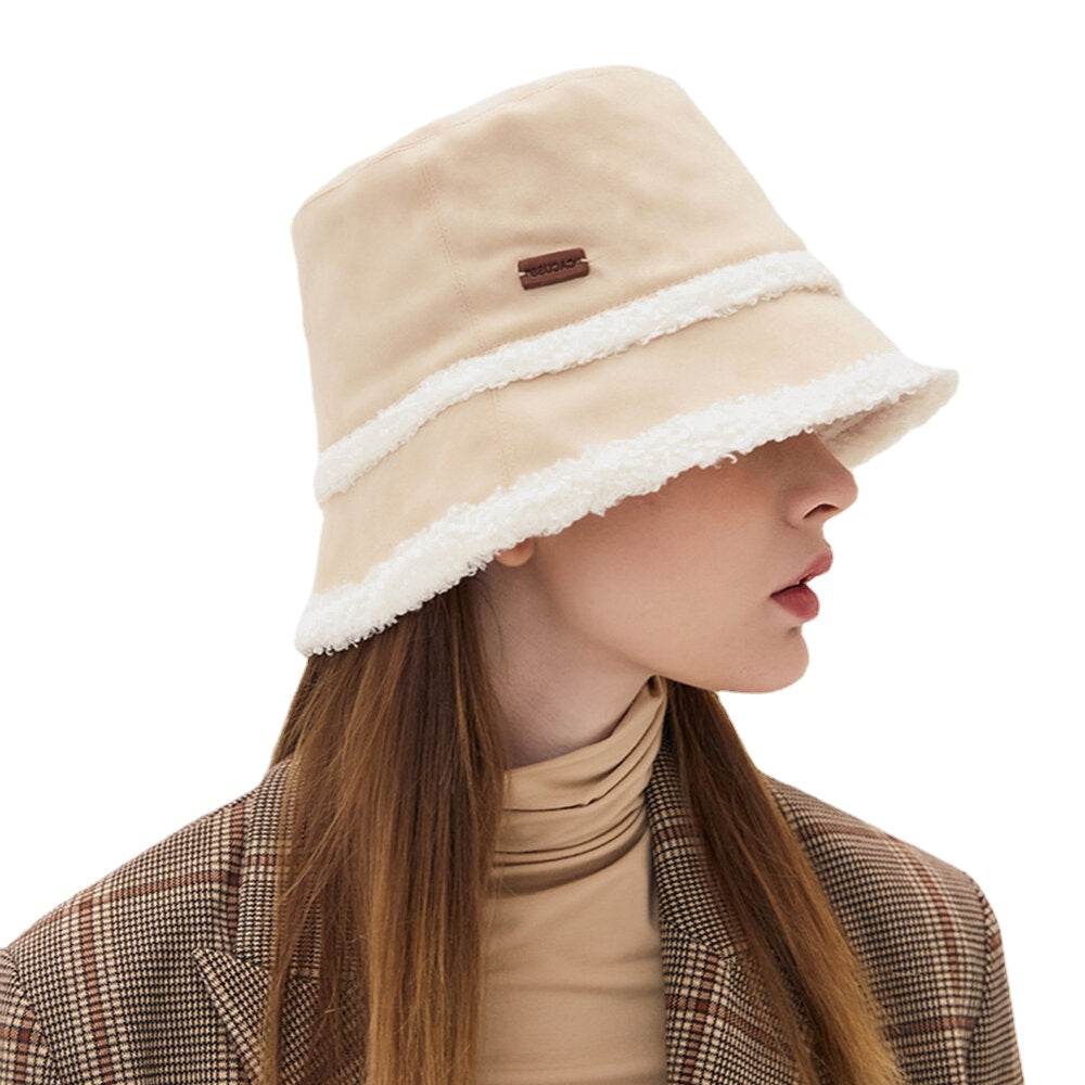 Women Suede Lamb Hair Casual Fashion Elegant Keep Warm Outdoor Bucket Hat