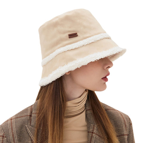 Women Suede Lamb Hair Casual Fashion Elegant Keep Warm Outdoor Bucket Hat