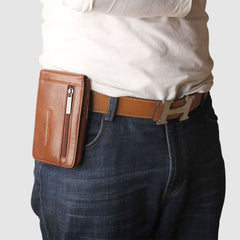 Men Retro Cowhide Waist Bag Casual 5.5/6.3 Inch Phone Front Zipper Pocket Belt