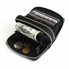 Unisex Genuine Leather 13 Card Slot Coin Holder RFID Anti-magnetic Mini Wallet Double Zipper Pocket Cowhide Coin Purse