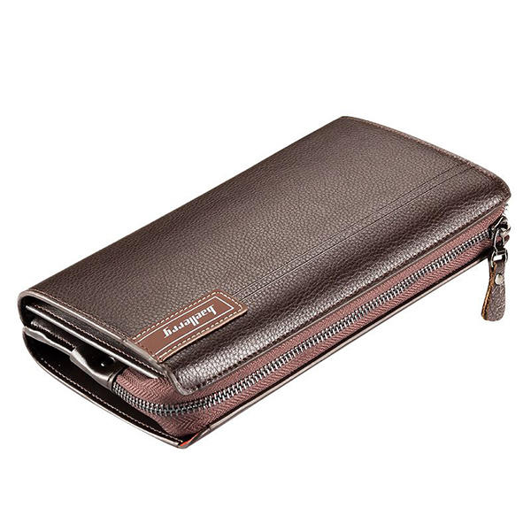 PU Business Casual Zipper Clutch Bag 4 Cash Pockets Wallet For Men