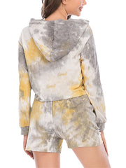 Women Tie Dye Hooded Long Sleeve Home Casual Two-Piece Set