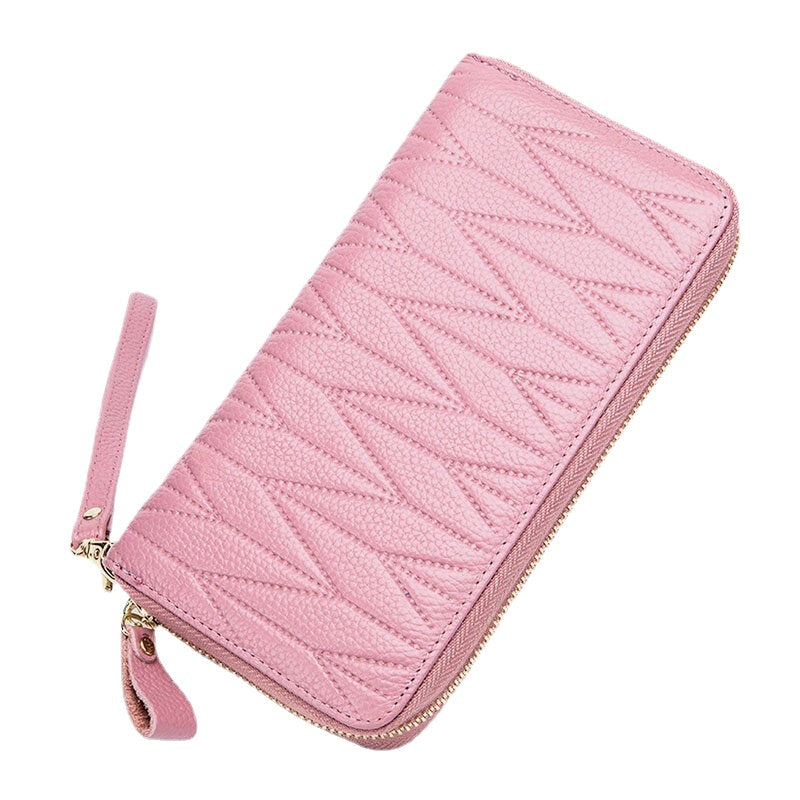 Women Genuine Leather RFID Organ Design Multi-card Slot Clutch Purse Long Wallet