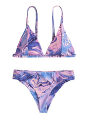 Tie-dye Print Bikini Spaghetti Straps Backless Triangle Swimsuit Beachwear