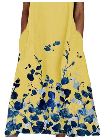 Casual Sleeveless Floral Print Round Neck Elegant Loose Dress For Womens