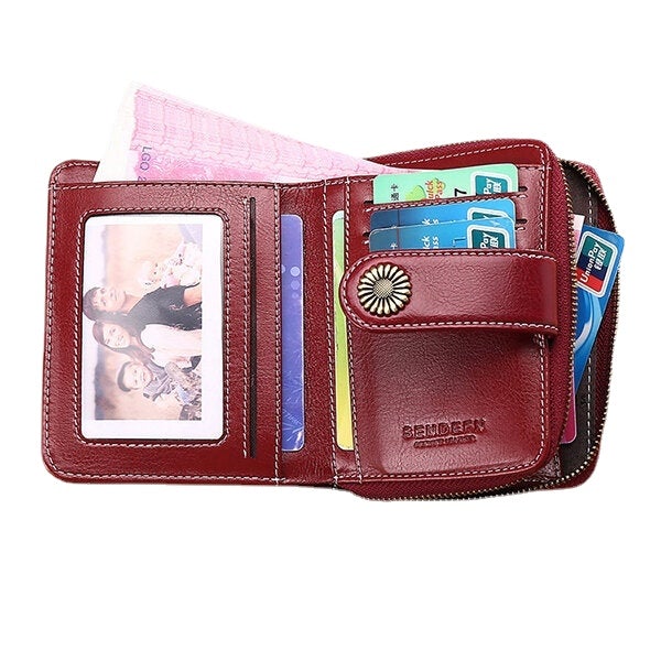 Women Genuine Leather Short Section Multi-function Coin Purse Card Holder Wallet