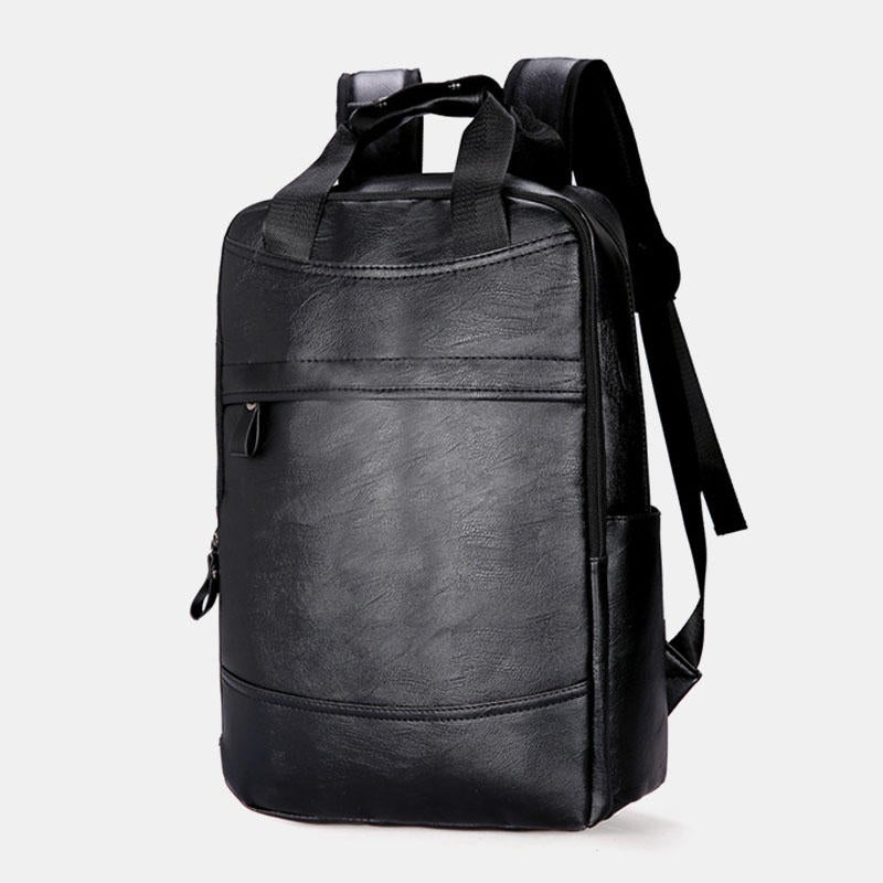 Men Large Capacity Faux Leather Backpack For Outdoor Travel