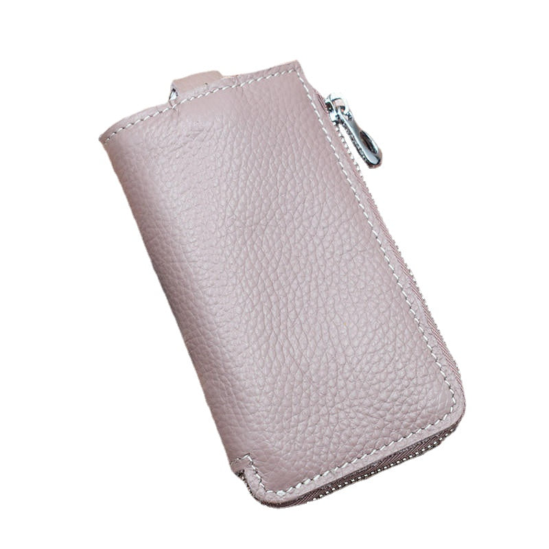Men And Women Retro Genuine Leather Multi-function 6 Key Holder Purse Solid Card