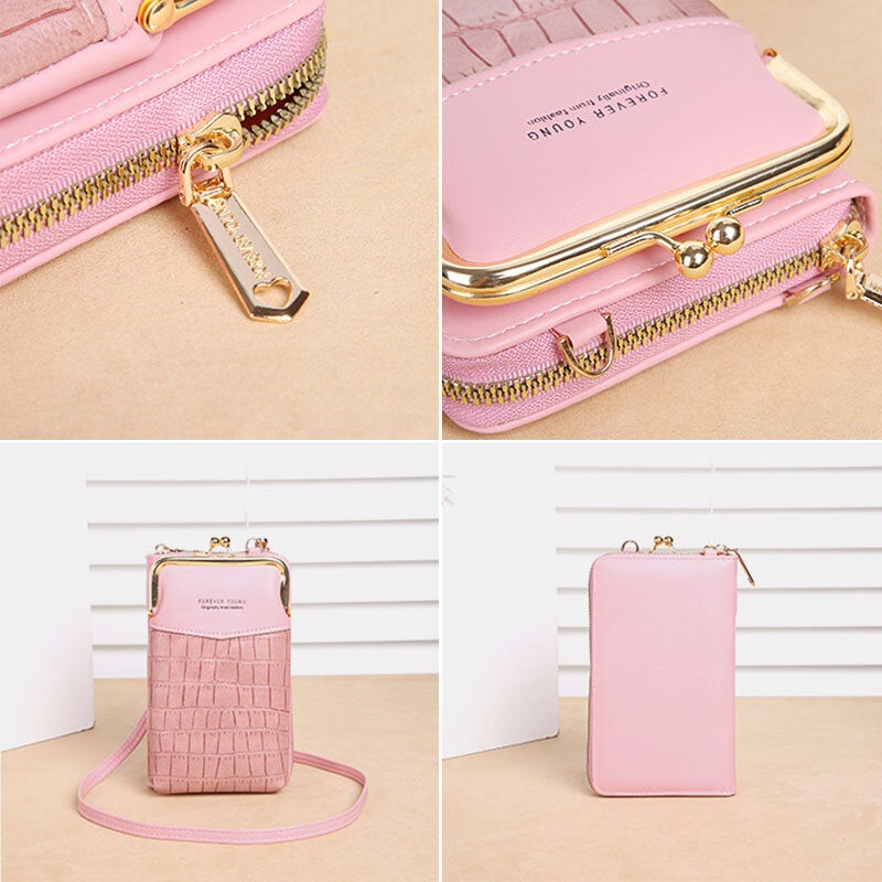 Women Large Capacity Zipper Wallet Portable 6.5 Inch Phone Shoulder Crossbody Bag