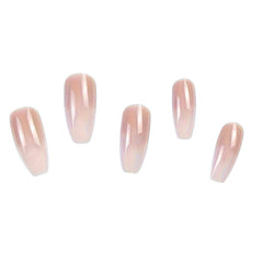 Gradient Pink & White Coffin Fake Nails - 24 Pcs Reusable Press-On French Style