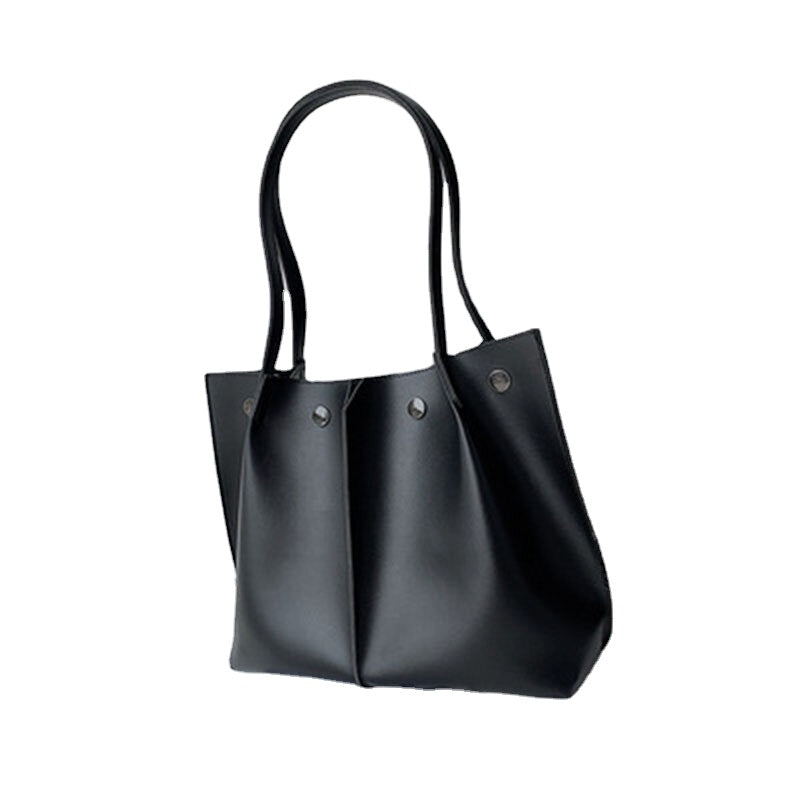 2 Pcs Women PU Leather Rivet Hasp Wild Large Capacity Ruched Bag Shoulder Handbag