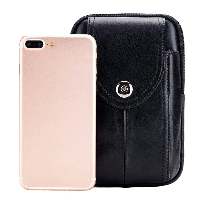 Men's Genuine Leather Phone Waist Bag - Business Style