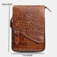 Men Genuine Leather Wear-Resistant Crocodile Texture Casual Crossbody Bag Shoulder