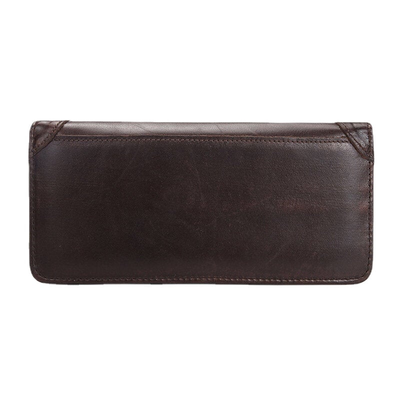 Men Retro Long Bifold Genuine Leather Wallet Casual 12 Card Slot Card Holder Money Clip Clutch Bag