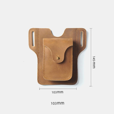 Men Genuine Leather Retro Solid Easy Carry Outdoor Sport Running 7.2 Inch Phone Storage Bag Waist With Belt Loop
