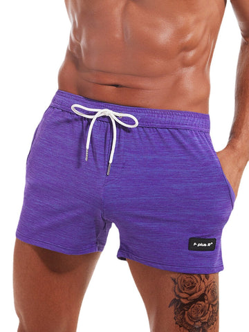 Men Sport Solid Color Quick Dry Pocket Drawstring Shorts