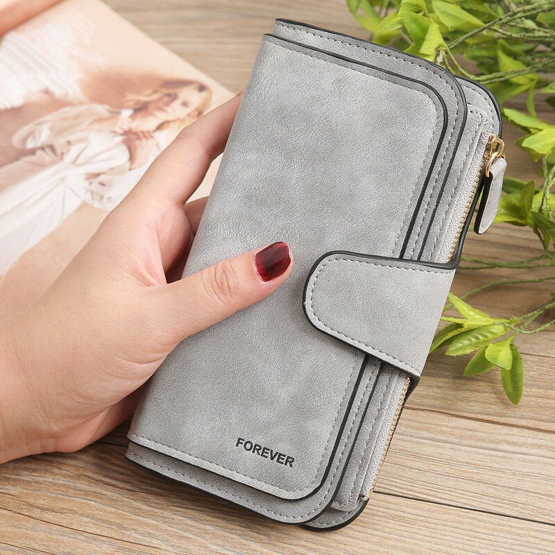 Women Trifold Dull Polish Faux Leather Long Wallet Card Holder Purse Clutches Bags